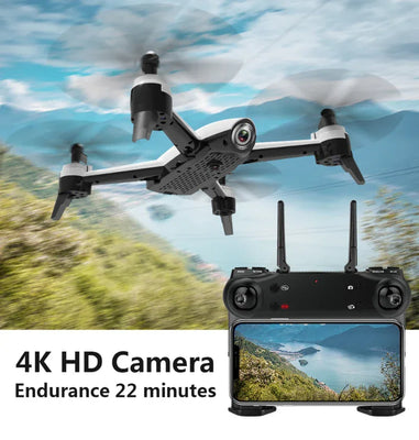 Aerial drone with 4K HD camera, 22 minutes flight time, remote control, and real-time image transmission flying over nature background